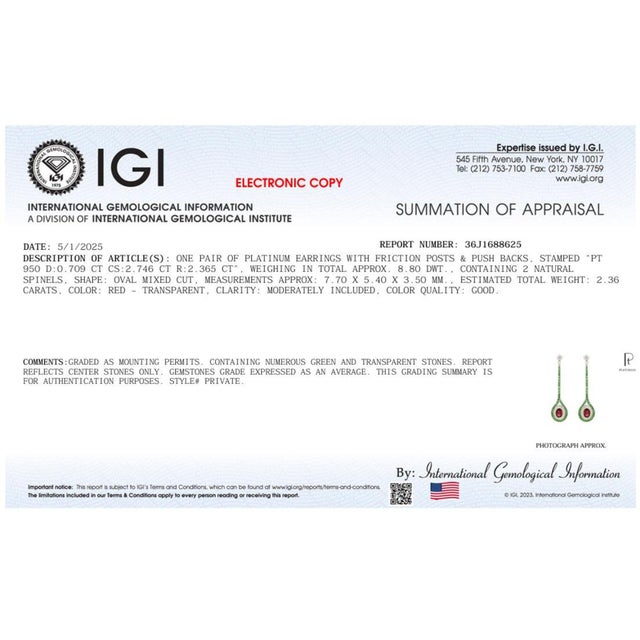 Platinum 950 Dangling Natural Ruby Emerald and Diamond Earring - Set of 2 For Sale - Image 13 of 13