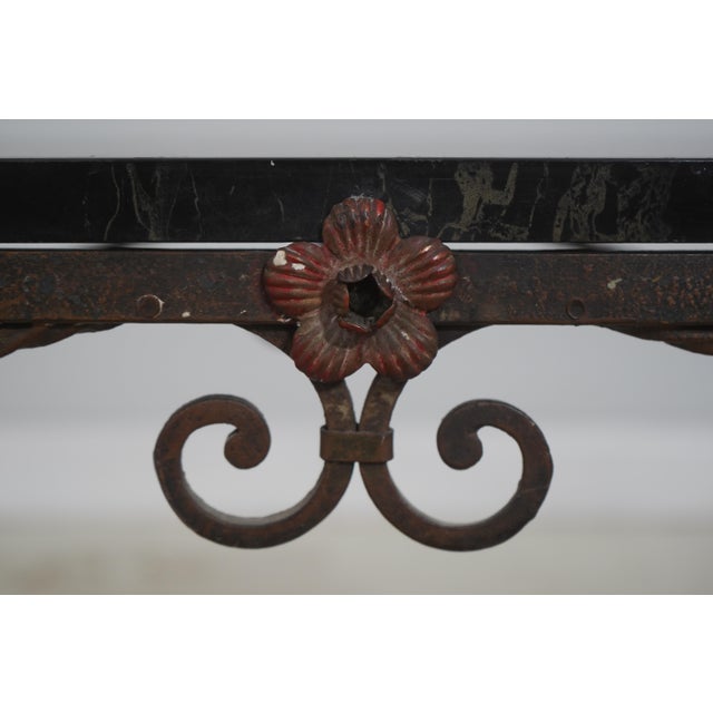 Black Vintage Wrought Iron Base Marble Top Side Table For Sale - Image 8 of 12