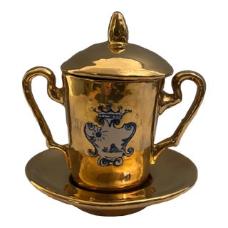 Marchesi Ricci Per La Suvera Italian Ceramic Urn, Lid & Saucer - Gilde Finish For Sale