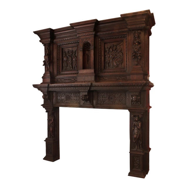 Mantel Antique Chestnut German Renaissance Style For Sale
