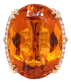 Citrine & Diamond Ring in 14k Yellow Gold, Size 6.5