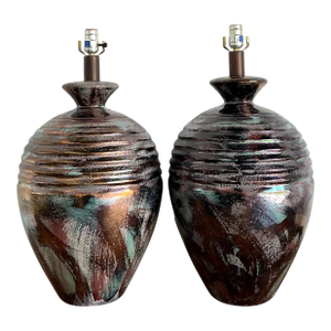 Vintage Glazed Metallic Ceramic Lamps - Set of 2