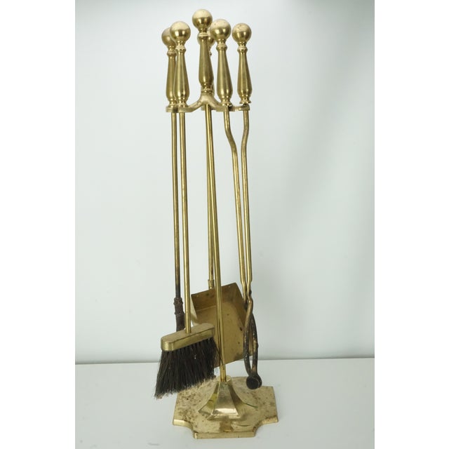 Metal Vintage Solid Brass Fireplace Tool Set- 5 Piece For Sale - Image 7 of 9
