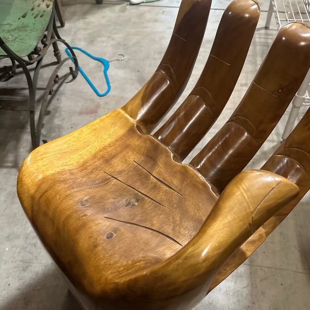 Brown Vintage Hand Carved Natural Wood Hand Chair For Sale - Image 8 of 9