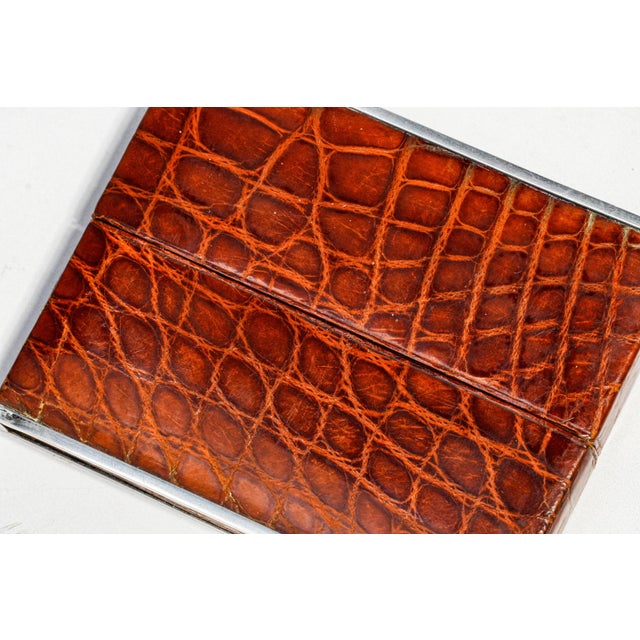 Art Deco Luxurious Antique Art Deco French Leather and Silver Card Case Box Home Decor For Sale - Image 3 of 14