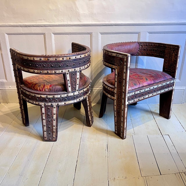 North African Hardwood and Leather Armchairs, 1960s, Set of 2 For Sale - Image 13 of 13