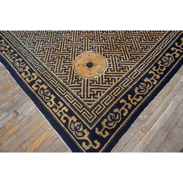 Chinese 1900s Camel Field Traditional Chinese Lions Geometric Antique Peking Rug For Sale - Image 3 of 9
