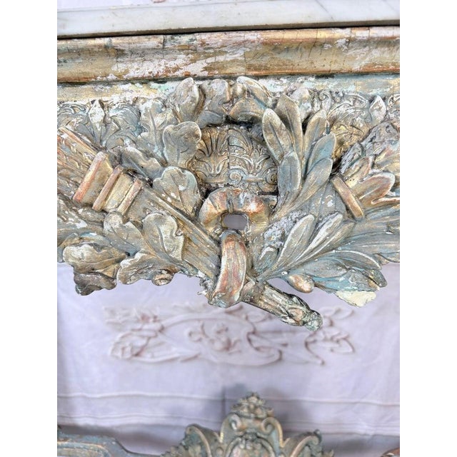 French French Louis XVI Painted Gesso & Giltwood Console Table With Shaped Marble Top For Sale - Image 3 of 16