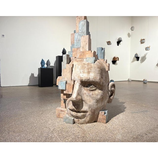 Large Architectural Carved Polychrome Wood Head Sculpture by Jose Perozo, 2023 For Sale - Image 3 of 14