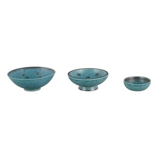 Small Ceramic Bowls Argenta Series by Wilhelm Kåge for Gustavsberg, Set of 3 For Sale