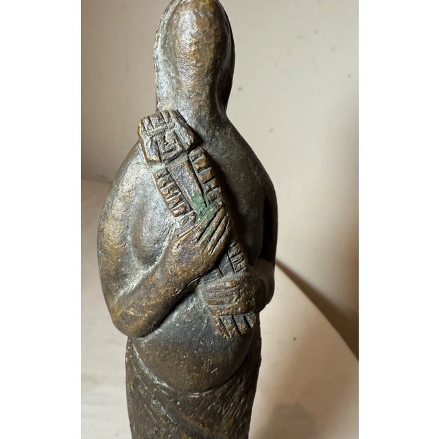 Antique Folk Art Native American Indian Lady Bronze Wood Statue Sculpture Figure For Sale In New York - Image 6 of 12