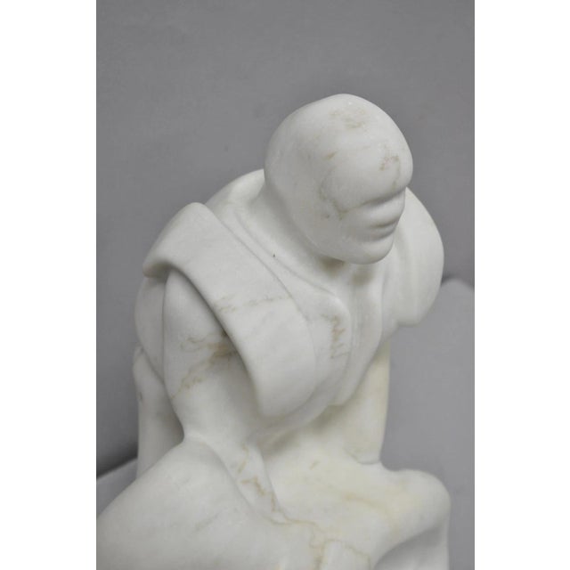 Vintage Seymour Shuren Modern White Carved Marble Male Soldier Figure Sculpture For Sale - Image 9 of 16
