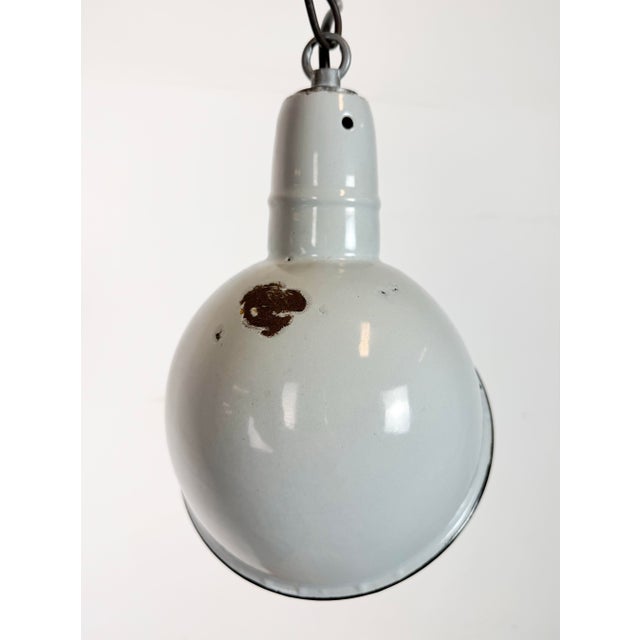 Industrial Grey Enamel Factory Pendant Lamp, 1960s For Sale - Image 6 of 16