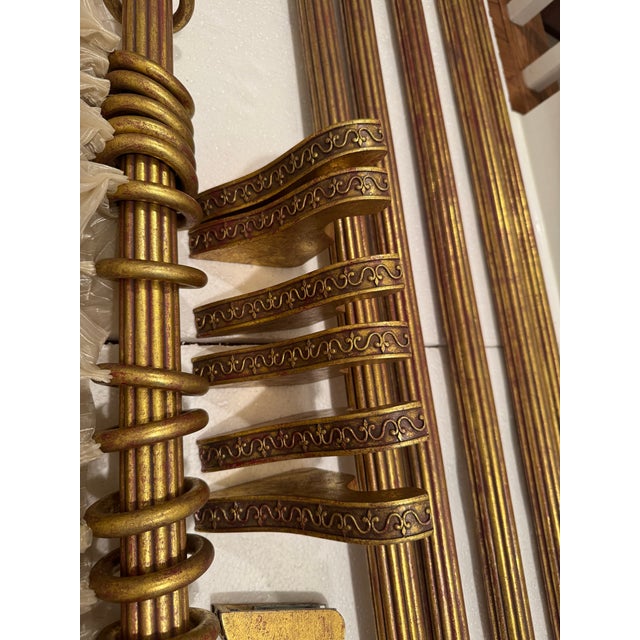 Set of Vintage TMS Gilded Gold Fleur-De-Lis Drapery Rods, Finials, Rings and Brackets For Sale In New York - Image 6 of 12