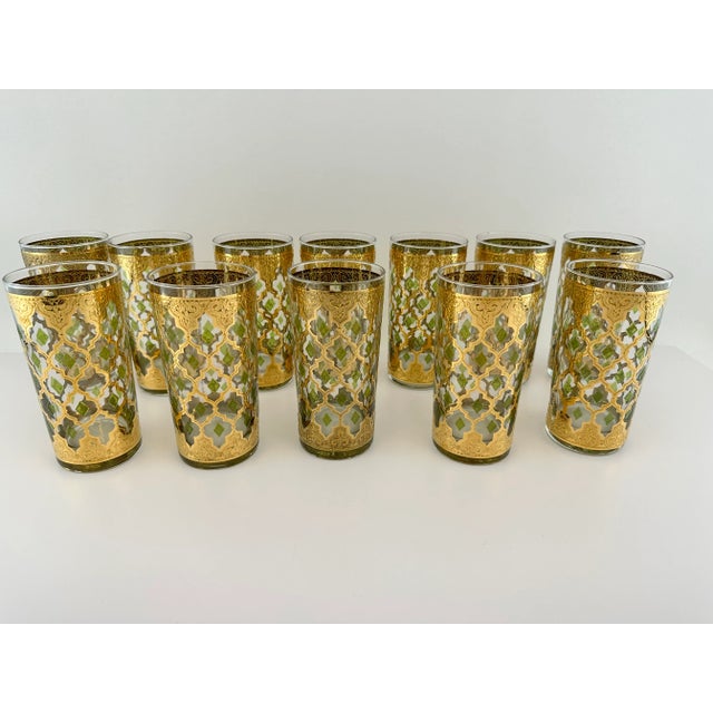 Vintage Mid Century Culver Gold and Green Moroccan Highball Glasses, Set of 12 For Sale In Little Rock - Image 6 of 14