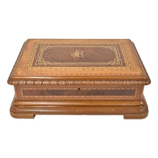 1940s Large Hand Made Parquetry Inlaid Wood Cigar Humidor For Sale