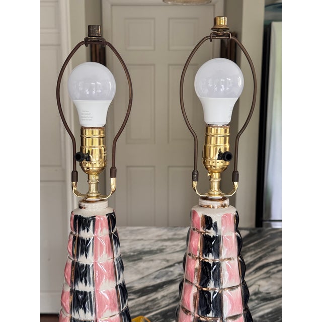 Mid 20th Century Mid 20th Century MCM Atomic Era Lamps With Shades, Restored - A Pair For Sale - Image 5 of 14