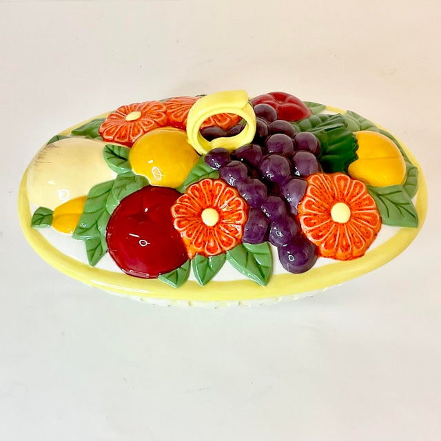 1982 Vintage Americana Folk Art Boho Chic Fruit Lidded Serving Bowl For Sale - Image 4 of 11