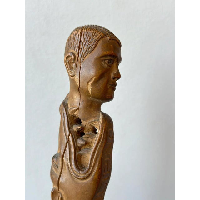Brown Antique Rare Hand-Carved Portrait Walking Stick With "Filipino" Script, Circa 1910s-1920s For Sale - Image 8 of 12