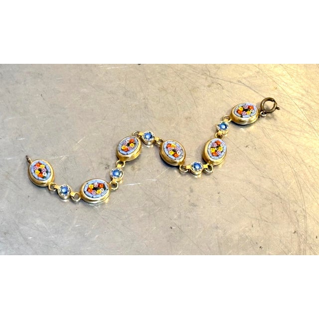 1930s-40s Italian gold tone metal micromosaic chain bracelet. Marked at inside as shown. Excellent condition.