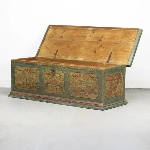 Wood Large Painted Folk Art Chest, 1753 For Sale - Image 7 of 12