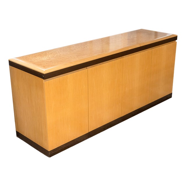 Vintage Postmodern Burlwood Sideboard Credenza Cabinet For Sale