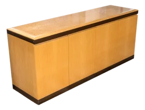 Vintage Postmodern Burlwood Sideboard Credenza Cabinet