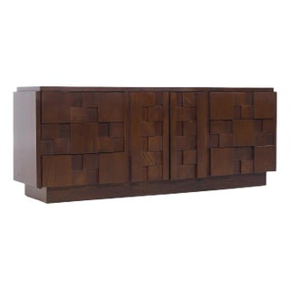 Lane Staccato Brutalist Mid Century 9 Drawer Lowboy Dresser For Sale
