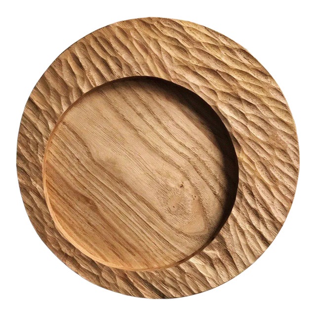 Casa Cubista Carved Wood Circular Tray - Natural, Small For Sale
