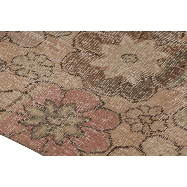 Traditional Vintage Distressed Runner Rug, Warm Beige-Brown Floral Pattern - Rug & Kilim For Sale - Image 3 of 8