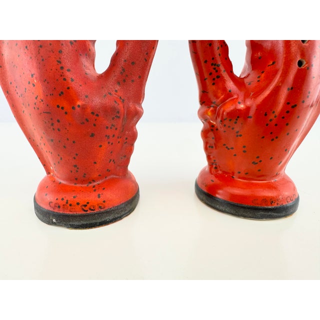 Traditional Vintage Coastal Red Ceramic Lobster Claw Salt and Pepper Shakers, a Pair For Sale - Image 3 of 11