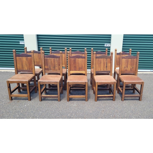 1970s Fabulous Set of 10 Spanish Misssion Leather Seat Dining Chairs For Sale - Image 11 of 12