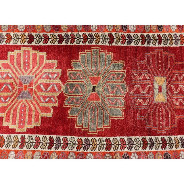Red Vintage Turkish Oushak Runner With Bright and Colorful Large Medallion Design 2'11 X 15'0 For Sale - Image 8 of 10