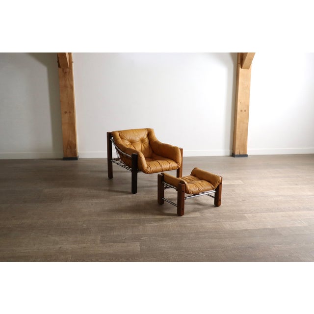 Amazonas Lounge Chair with Ottoman in Cognac Leather by Jean Gillon Brazil 1960s For Sale - Image 3 of 18