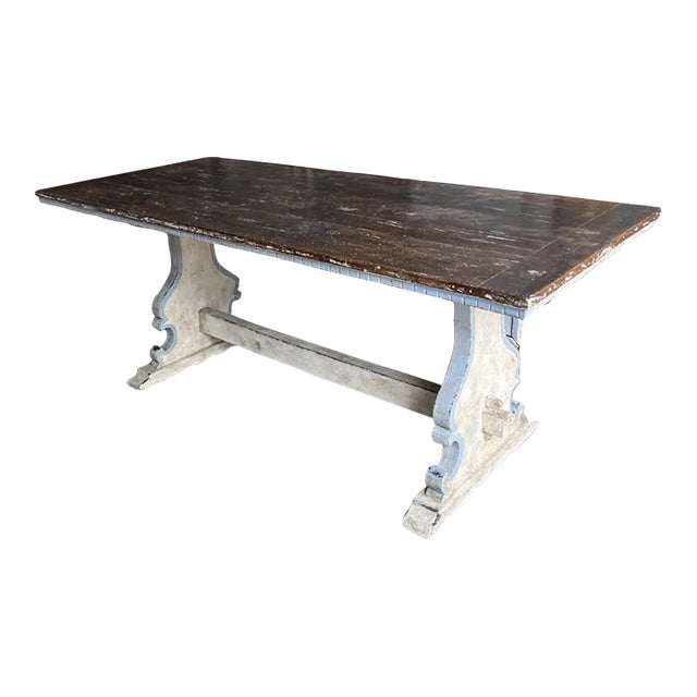 Tuscan Painted Dining Table With Natural Wood Top - 19th C For Sale