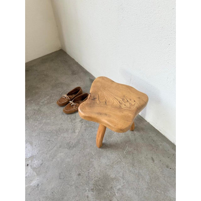 Brown Freeform Elm Tripod Stool, 1950 For Sale - Image 8 of 18