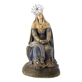 Portuguese Artist, Our Lady of Sorrows, 19th Century, Polychrome and Gilded Wood For Sale
