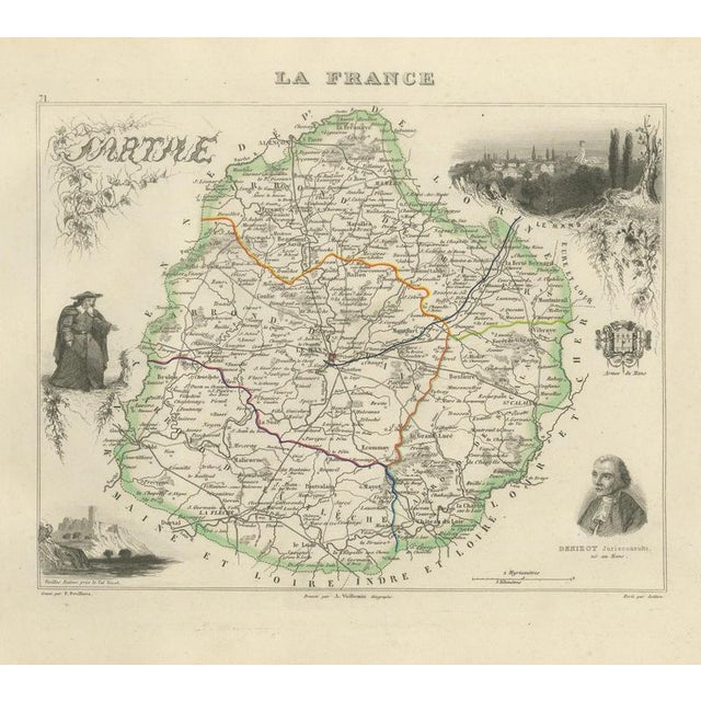 Antique Map of the Sarthe, Le Mans and the Jurist Denizot, 1860 For Sale - Image 12 of 12