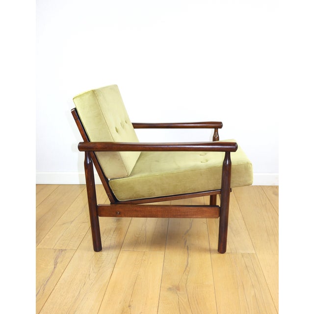 Goldenrod Vintage Wooden Stobrawa Armchair in Olive from Bączyk For Sale - Image 8 of 13