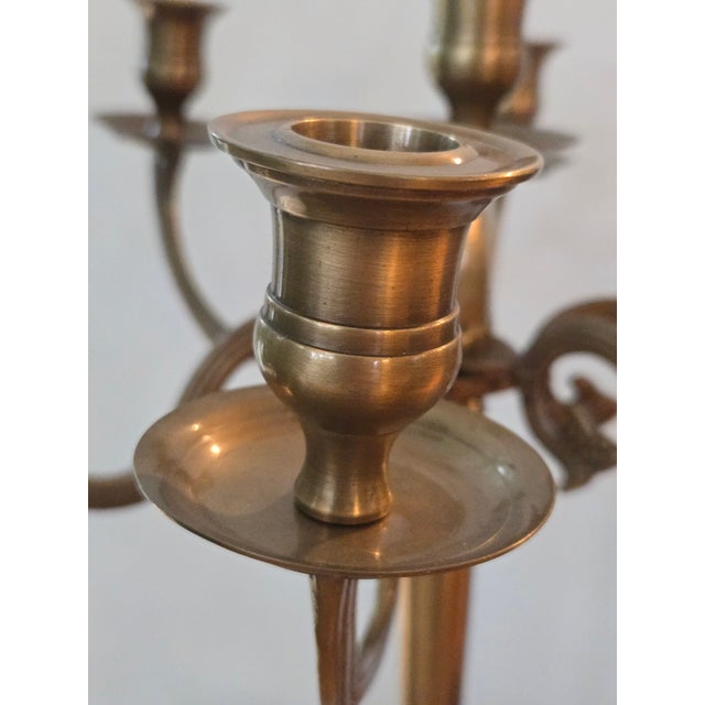 Metal Vintage Brass 6 Arm 7 Candle Candelabra Made in India Ornate Taper Holder 17.5in For Sale - Image 7 of 8