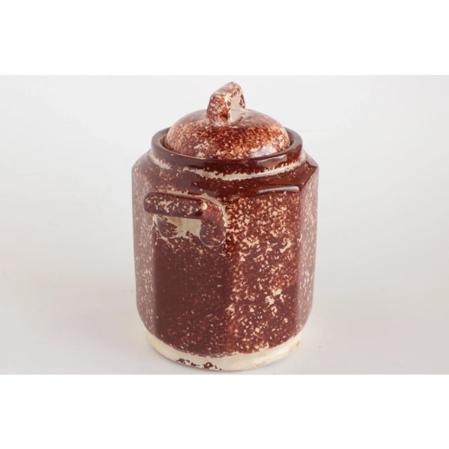 Staffordshire Staffordshire Brown Spongeware Lidded Vessel For Sale - Image 4 of 7