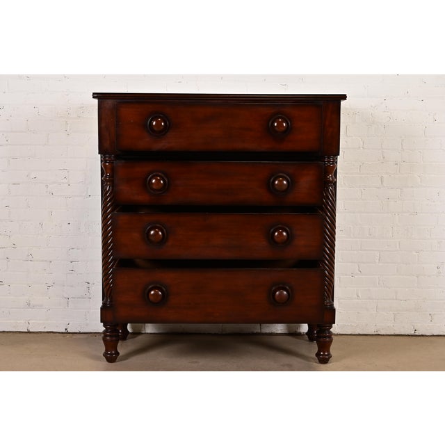 1990s Ralph Lauren American Empire Carved Mahogany Highboy Dresser For Sale - Image 5 of 15