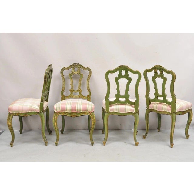 Wood Antique Italian Venetian Green Floral Hand Painted Dining Side Chairs - Set of 4 For Sale - Image 7 of 12