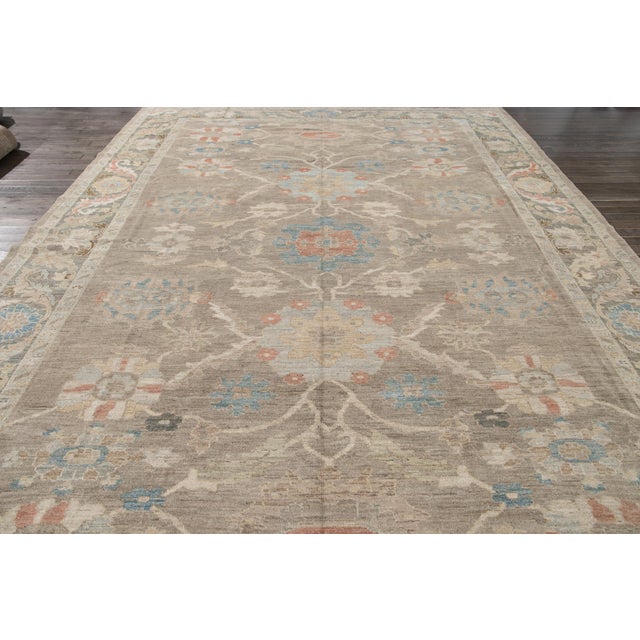 Textile Modern Light Brown Sultanabad Handmade Floral Wool Rug For Sale - Image 7 of 9