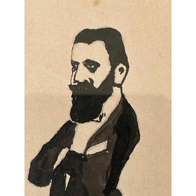 Unique gouache portrait of Theodor Herzl by Hollitrer, 1901. Painted during the Jugendstil period with stylized features.
