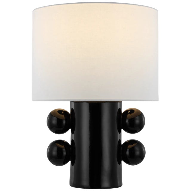 Tiglia Low Table Lamp in Black with Linen Shade Designer: Kelly Wearstler Height: 20.5" Shade Detail: 14.75" x 14.75" x...