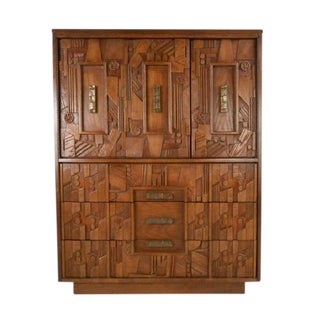 Paul Evans Lane Brutalist Mid Century Modern Pueblo Style Highboy Dresser For Sale