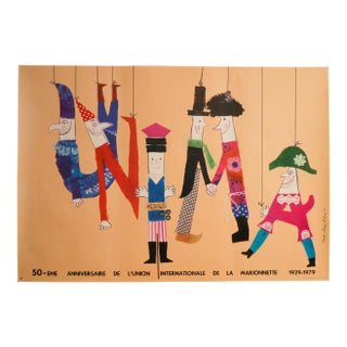 1979 French Unima 50th Anniversary Poster - Marionettes - Adam Kilian For Sale