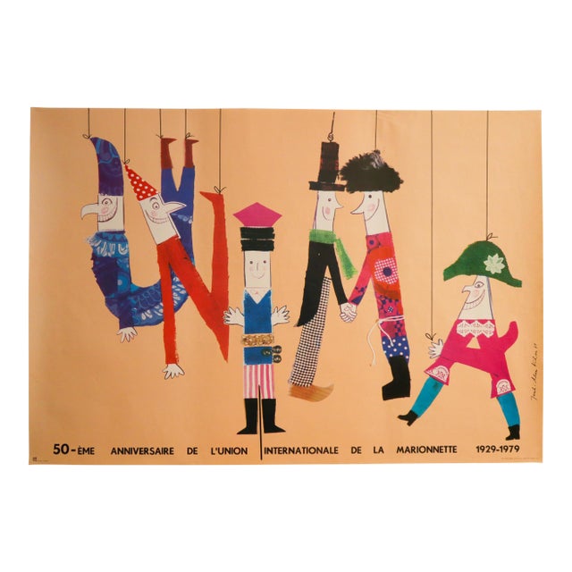 1979 French Unima 50th Anniversary Poster - Marionettes - Adam Kilian For Sale