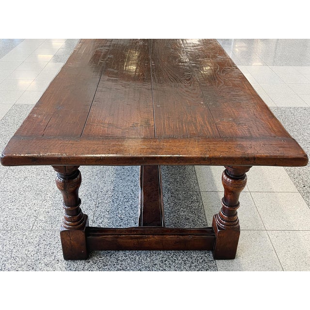 Wood 19th Century English Oak Trestle Farm Table For Sale - Image 7 of 17
